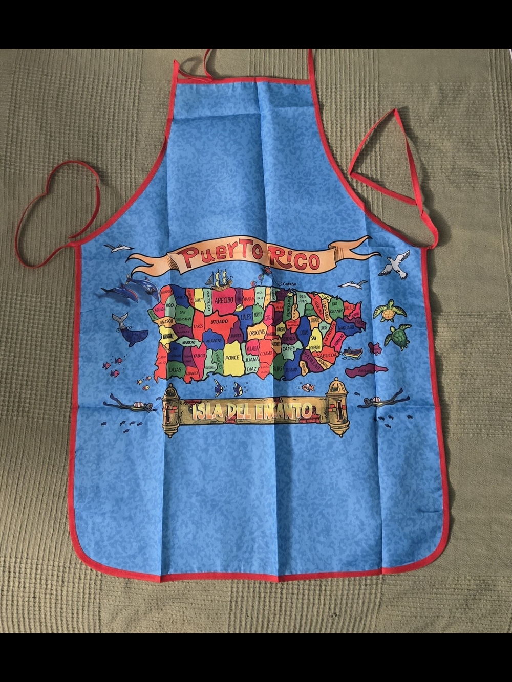Puerto Rico Colorful Map Apron - Blue with Red Trim